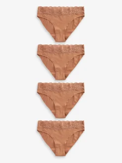 Caramel Nude - Lot de 4 culottes en coton et dentelle