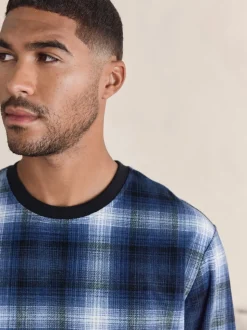 Carreaux bleu marine - Ensemble pyjama Motionflex confortable à manches longues et poignets