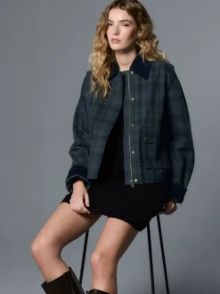 Carreaux bleu marine - Veste Hertiage avec col en velours côtelé