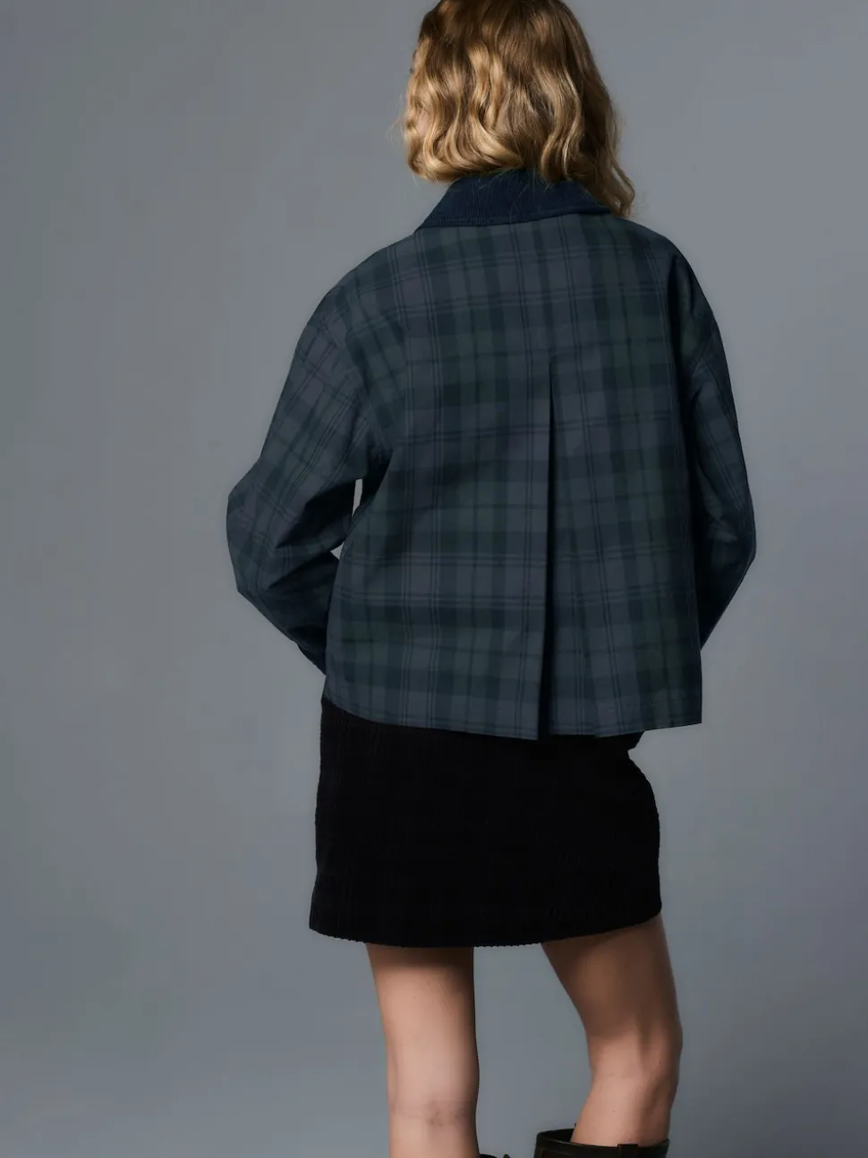 Carreaux bleu marine - Veste Hertiage avec col en velours côtelé