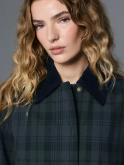 Carreaux bleu marine - Veste Hertiage avec col en velours côtelé