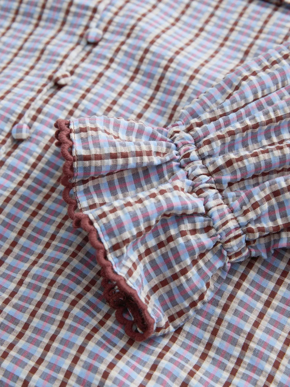 Carreaux bleux/marron - Chemisier à manches longues et col oversize