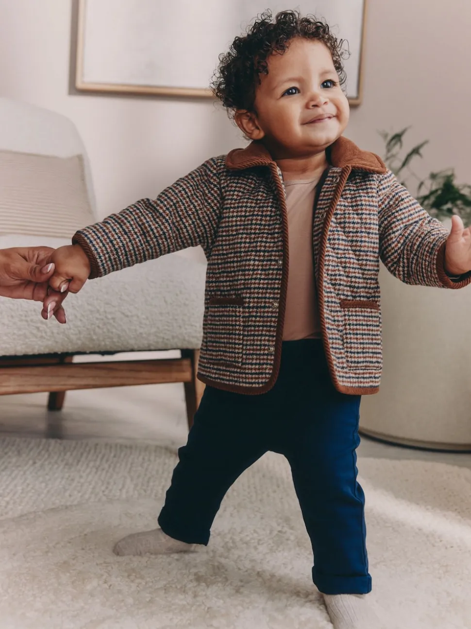 Carreaux Marron Heritage - Veste matelassée à col en velours côtelé pour bébé (0mois2ans)