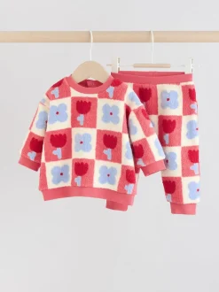 Carreaux rouge/violet - Ensemble de Hauts et Leggings en polaire Bébé 2 pièces (0mois-2ans)