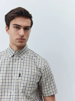 Carreaux Vichy bleu marine/neutre - Chemise Oxford Easy Iron boutonnée à manches courtes