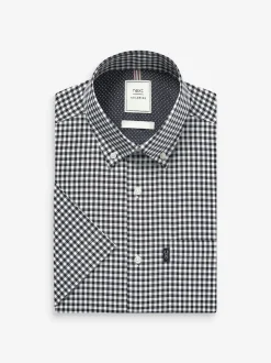 Carreaux vichy bleu marine/blanc - Chemise Oxford Easy Iron boutonnée à manches courtes