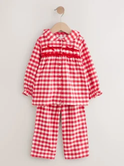 Carreaux vichy rouge / blanc - Pyjama Bouton à travers tissé (9mths-11yrs)