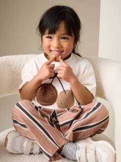 Cerise écru/brun - Ensemble haut à manches courtes et pantalon barillet (3mois-7ans)