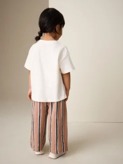 Cerise écru/brun - Ensemble haut à manches courtes et pantalon barillet (3mois-7ans)
