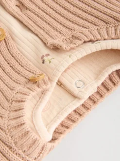 Cerise neutre - Ensemble 3 pièces : gilet en maille, haut à manches longues et leggings (0mois -3ans)