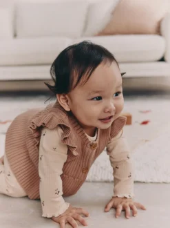 Cerise neutre - Ensemble 3 pièces : gilet en maille, haut à manches longues et leggings (0mois -3ans)