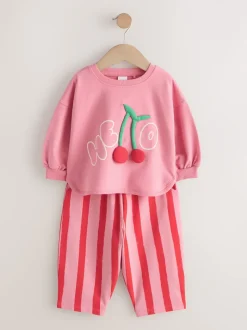 Cerise rembourrée rose - Ensemble haut à manches longues et pantalon barillet (3mois-7ans)