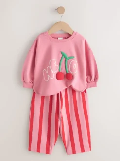 Cerise rembourrée rose - Ensemble haut à manches longues et pantalon barillet (3mois-7ans)