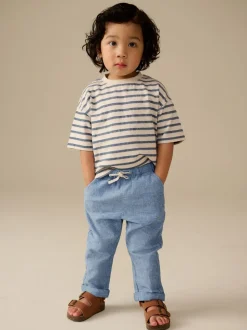 Chambray bleu - Pantalon en lin Blend à enfiler (3mois-7ans)
