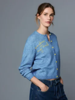 Chambray bleu avec ornements - Cardiganen maille col rond