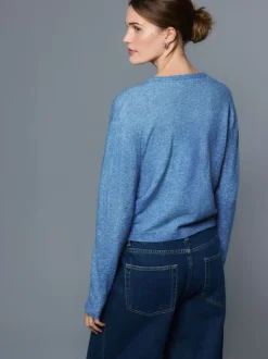 Chambray bleu avec ornements - Cardiganen maille col rond