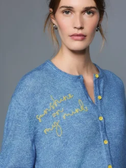 Chambray bleu avec ornements - Cardiganen maille col rond