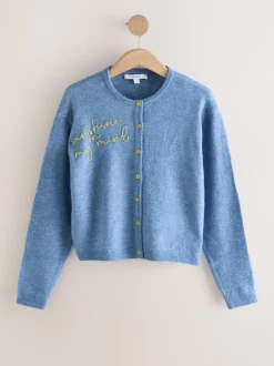 Chambray bleu avec ornements - Cardiganen maille col rond