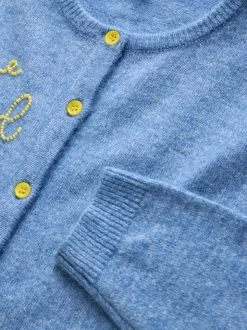 Chambray bleu avec ornements - Cardiganen maille col rond