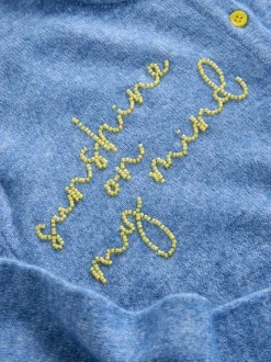 Chambray bleu avec ornements - Cardiganen maille col rond