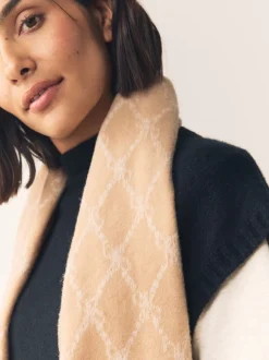 chameau - Écharpe Premium Made in Italie en jacquard monogram 100% laine mi-épaisse