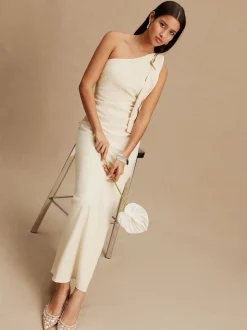 champagne - Robe de demoiselle d’honneur Maxi à une épaule avec nœud