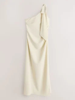 champagne - Robe de demoiselle d’honneur Maxi à une épaule avec nœud