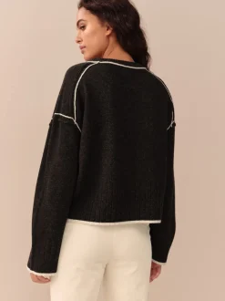 Charbon à liserés - Pull ras du cou 100% laine d’agneau N.premium