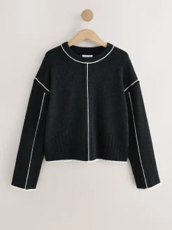 Charbon à liserés - Pull ras du cou 100% laine d’agneau N.premium