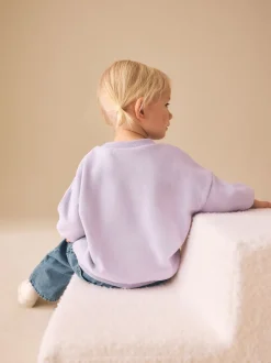 Chat à pois violet lilas - Sweat à col ras du cou (3mths-7yrs)