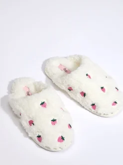 Chaussons mules brodés Boux Avenue à la fraise