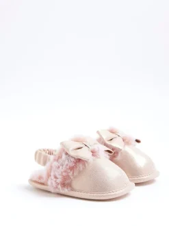 Chaussons River Island en fourrure à nœud glamour