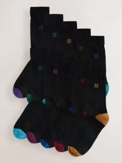 Chaussures à talons riches noires - Lot de 10 paires de chaussettes confortables rayées à semelle rembourrée