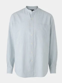 Chemise décontractée Savile Row Company Classic Fit Rayure en Lin à Col mao