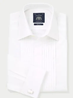 Chemise de smoking Savile Row Company Coupe ajustée en popeline de coton plissée à double poignet