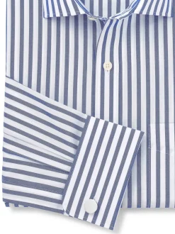 Chemise habillée en coton rayé classique Savile Row Company à double poignet