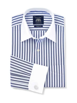 Chemise habillée Winchester en coton rayé classique Savile Row Company à double poignet