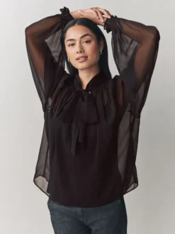 Chemisier Laura Ashley en mousseline à nœud foulard