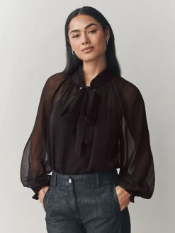 Chemisier Laura Ashley en mousseline à nœud foulard