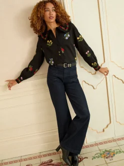 Chemisier Love & Roses fleuri avec col brodé