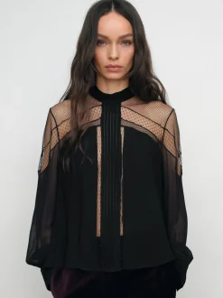 Chemisier Reiss Marnie à col noué et empiècement en dentelle