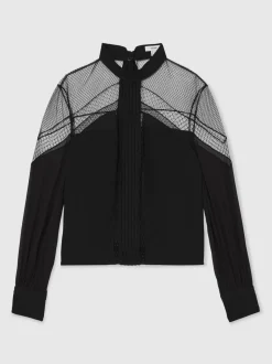 Chemisier Reiss Marnie à col noué et empiècement en dentelle