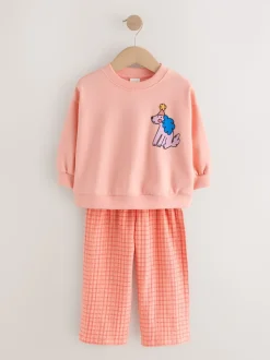 Chien rose pêche - Ensemble Sweat-shirt et Pantalons Amples (3mois-7ans)
