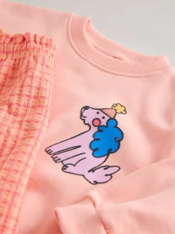 Chien rose pêche - Ensemble Sweat-shirt et Pantalons Amples (3mois-7ans)