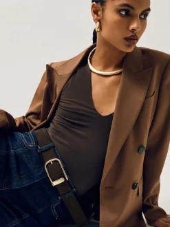 chocolat - Ceinture en cuir avec boucle à demi-passant Reiss Iyla