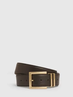 chocolat - Reiss Brompton Leather Square Buckle Ceintures