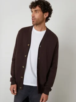 chocolat - Threadbare Coton Blend Tricoté Cardigan