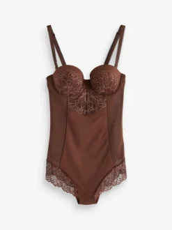 Chocolat Nude - Body en dentelle à coupe ferme et contrôle du ventre