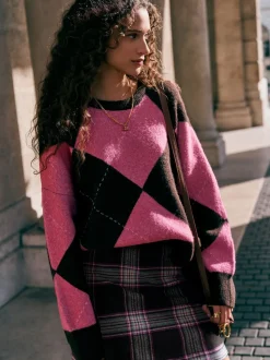 Chocolat/rose à carreaux - Mini Jupe