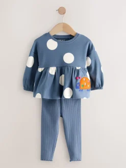 Coccinelle bleu marine - Ensemble haut péplum à manches longues et legging (3 mois-7 ans)